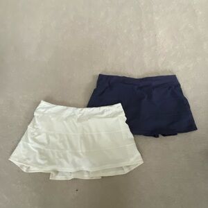 Two Lululemon Mid-Rise Pace Rival Skirt - Blue and White - Regular Length